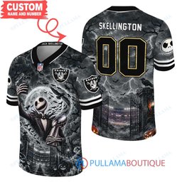 Las Vegas Raiders Jack Skellington The Nightmare Before Christmas with Super Bowl Trophy Midnight Gate Custom Football Jersey