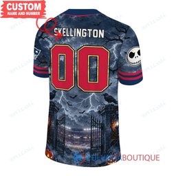New England Patriots Jack Skellington The Nightmare Before Christmas with Super Bowl Trophy Midnight Gate Custom Football Jersey