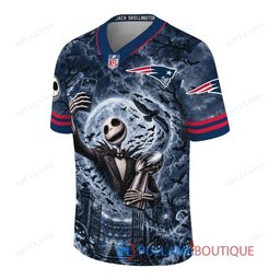 New England Patriots Jack Skellington The Nightmare Before Christmas with Super Bowl Trophy Midnight Gate Custom Football Jersey