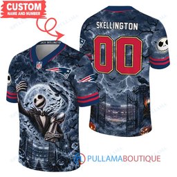 New England Patriots Jack Skellington The Nightmare Before Christmas with Super Bowl Trophy Midnight Gate Custom Football Jersey