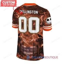 Cleveland Browns Jack Skellington The Nightmare Before Christmas with Super Bowl Trophy Midnight Gate Custom Football Jersey