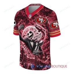 San Francisco 49ers Jack Skellington The Nightmare Before Christmas with Super Bowl Trophy Midnight Gate Custom Football Jersey
