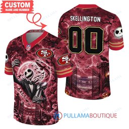 San Francisco 49ers Jack Skellington The Nightmare Before Christmas with Super Bowl Trophy Midnight Gate Custom Football Jersey