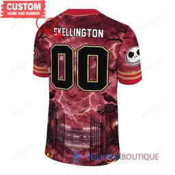 San Francisco 49ers Jack Skellington The Nightmare Before Christmas with Super Bowl Trophy Midnight Gate Custom Football Jersey