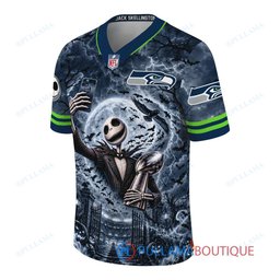 Seattle Seahawks Jack Skellington The Nightmare Before Christmas with Super Bowl Trophy Midnight Gate Custom Football Jersey