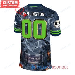 Seattle Seahawks Jack Skellington The Nightmare Before Christmas with Super Bowl Trophy Midnight Gate Custom Football Jersey