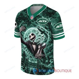 New York Jets Jack Skellington The Nightmare Before Christmas with Super Bowl Trophy Midnight Gate Custom Football Jersey