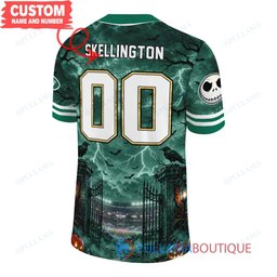 New York Jets Jack Skellington The Nightmare Before Christmas with Super Bowl Trophy Midnight Gate Custom Football Jersey