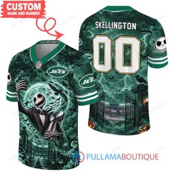 New York Jets Jack Skellington The Nightmare Before Christmas with Super Bowl Trophy Midnight Gate Custom Football Jersey