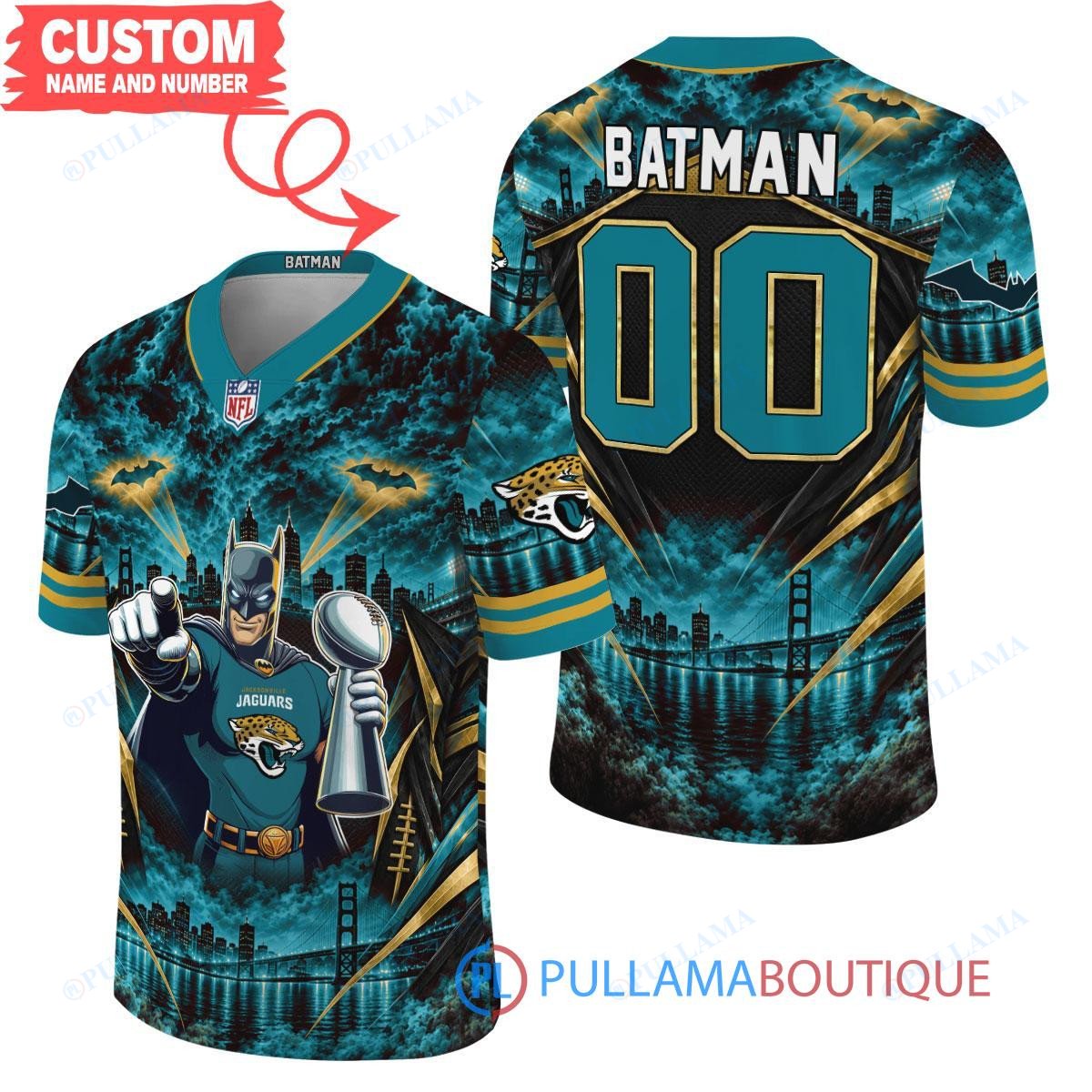 Jacksonville Jaguars Batman with Super Bowl Trophy Gridiron Heroes Custom Football Jersey