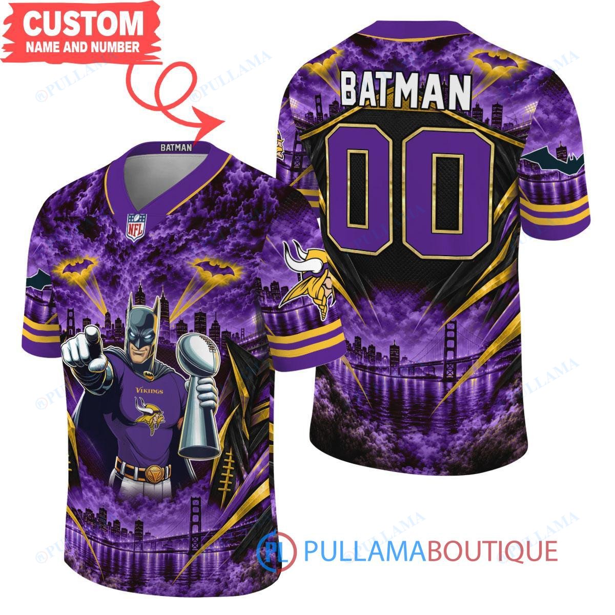 Minnesota Vikings Batman with Super Bowl Trophy Gridiron Heroes Custom Football Jersey