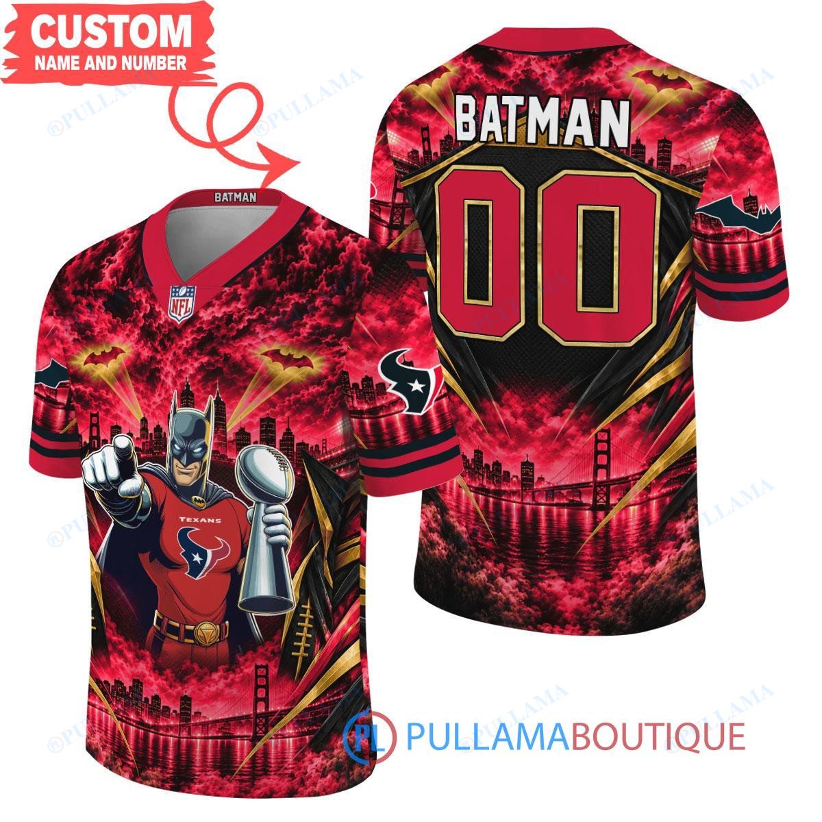 Houston Texans Batman with Super Bowl Trophy Gridiron Heroes Custom Football Jersey