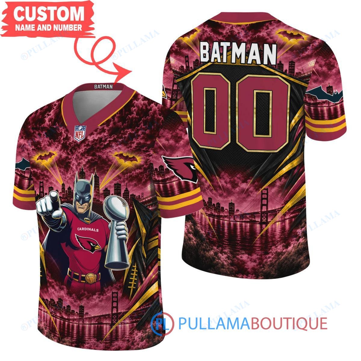 Arizona Cardinals Batman with Super Bowl Trophy Gridiron Heroes Custom Football Jersey