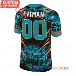 Miami Dolphins Batman with Super Bowl Trophy Gridiron Heroes Custom Football Jersey