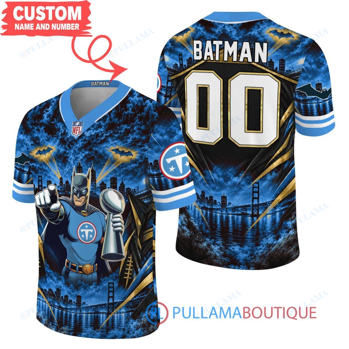 Tennessee Titans Batman with Super Bowl Trophy Gridiron Heroes Custom Football Jersey