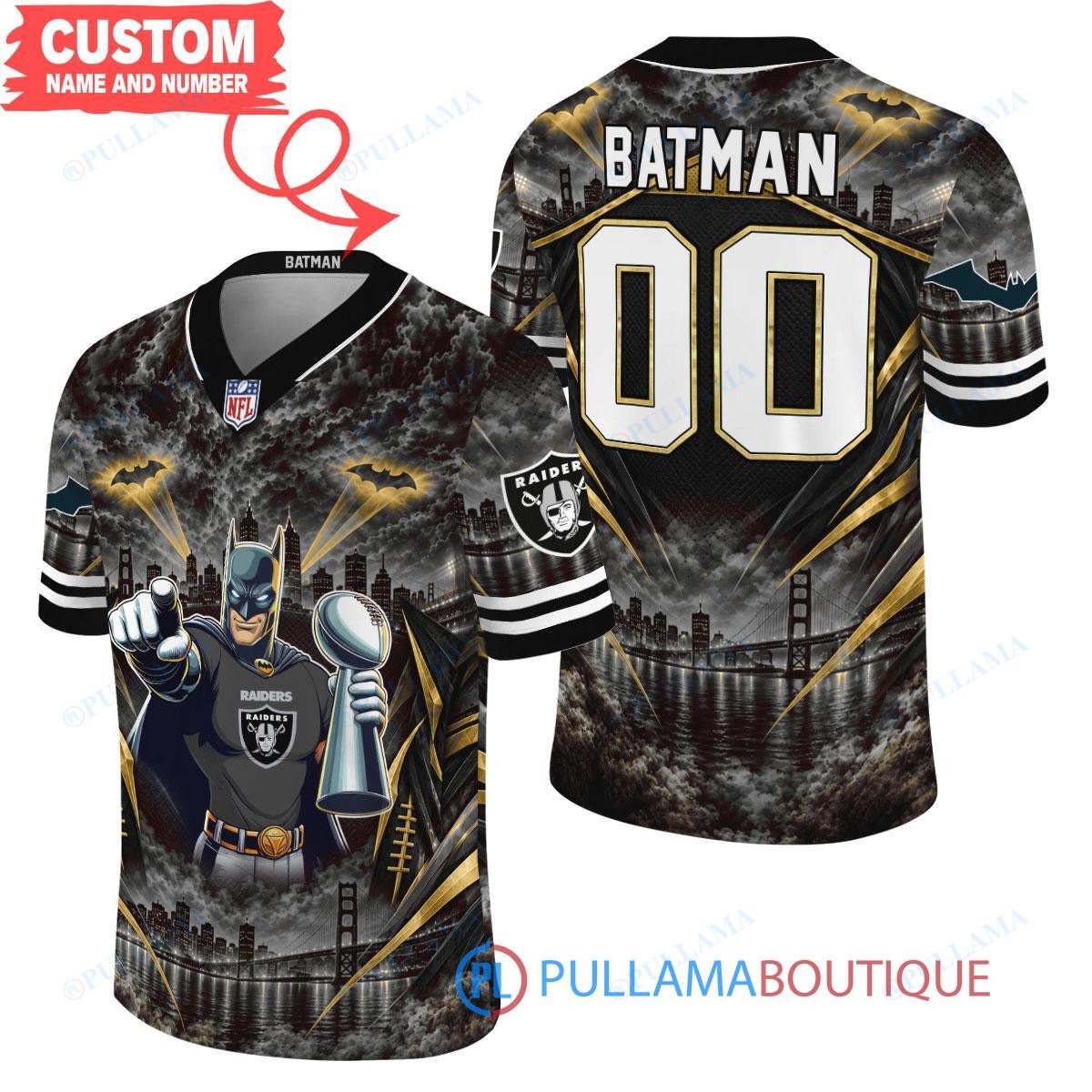 Las Vegas Raiders Batman with Super Bowl Trophy Gridiron Heroes Custom Football Jersey