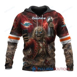 Miami Dolphins Iron Maiden Eddie The Trooper Champion with Super Bowl Trophy Custom Hoodie