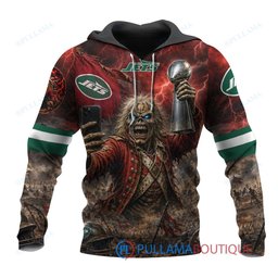 New York Jets Iron Maiden Eddie The Trooper Champion with Super Bowl Trophy Custom Hoodie