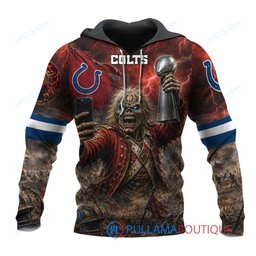 Indianapolis Colts Iron Maiden Eddie The Trooper Champion with Super Bowl Trophy Custom Hoodie