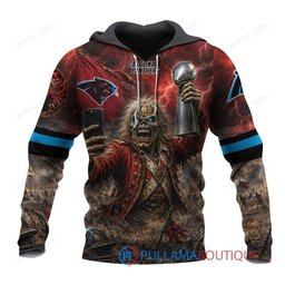 Carolina Panthers Iron Maiden Eddie The Trooper Champion with Super Bowl Trophy Custom Hoodie