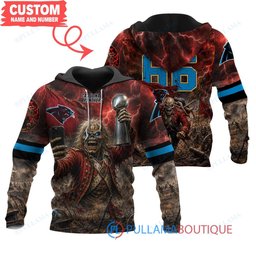 Carolina Panthers Iron Maiden Eddie The Trooper Champion with Super Bowl Trophy Custom Hoodie