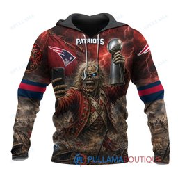 New England Patriots Iron Maiden Eddie The Trooper Champion with Super Bowl Trophy Custom Hoodie