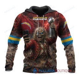 Los Angeles Chargers Iron Maiden Eddie The Trooper Champion with Super Bowl Trophy Custom Hoodie