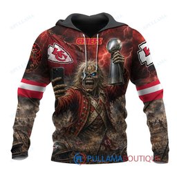 Kansas City Chiefs Iron Maiden Eddie The Trooper Champion with Super Bowl Trophy Custom Hoodie