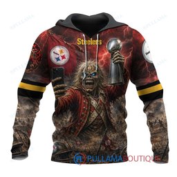Pittsburgh Steelers Iron Maiden Eddie The Trooper Champion with Super Bowl Trophy Custom Hoodie