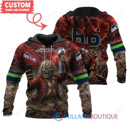 Seattle Seahawks Iron Maiden Eddie The Trooper Champion with Super Bowl Trophy Custom Hoodie