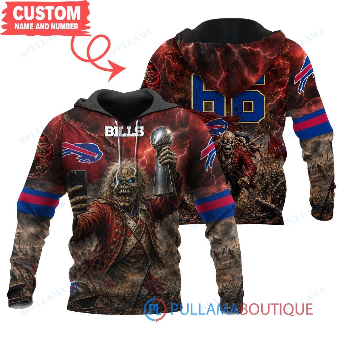 Buffalo Bills Iron Maiden Eddie The Trooper Champion with Super Bowl Trophy Custom Hoodie