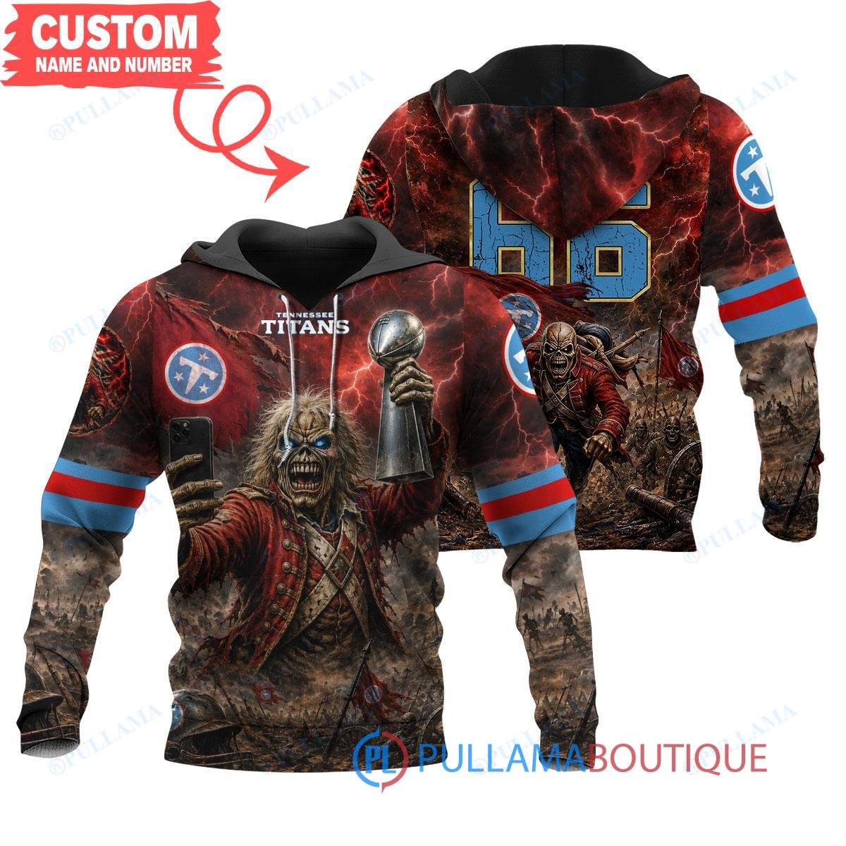 Tennessee Titans Iron Maiden Eddie The Trooper Champion with Super Bowl Trophy Custom Hoodie