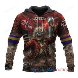 Baltimore Ravens Iron Maiden Eddie The Trooper Champion with Super Bowl Trophy Custom Hoodie