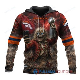Denver Broncos Iron Maiden Eddie The Trooper Champion with Super Bowl Trophy Custom Hoodie