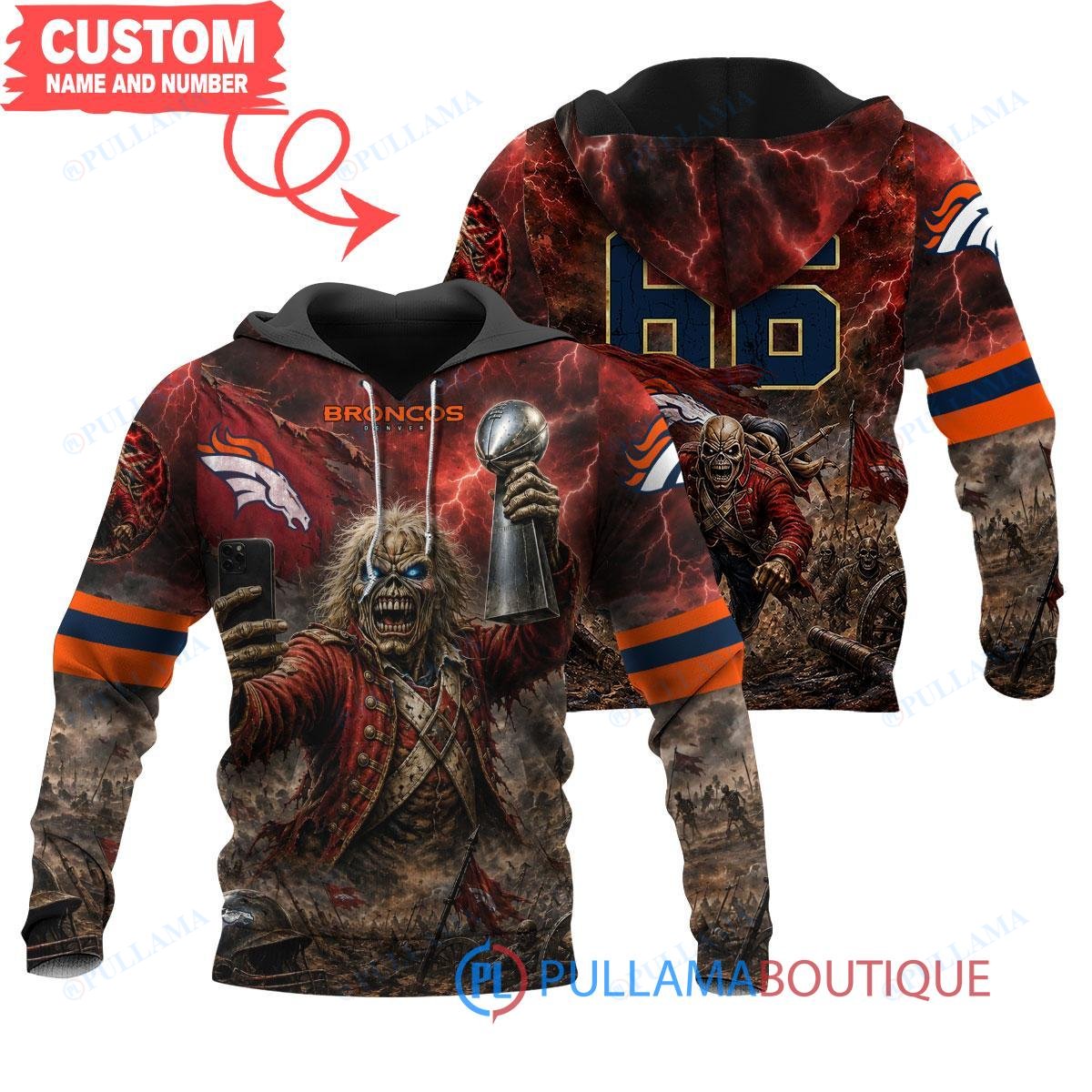 Denver Broncos Iron Maiden Eddie The Trooper Champion with Super Bowl Trophy Custom Hoodie