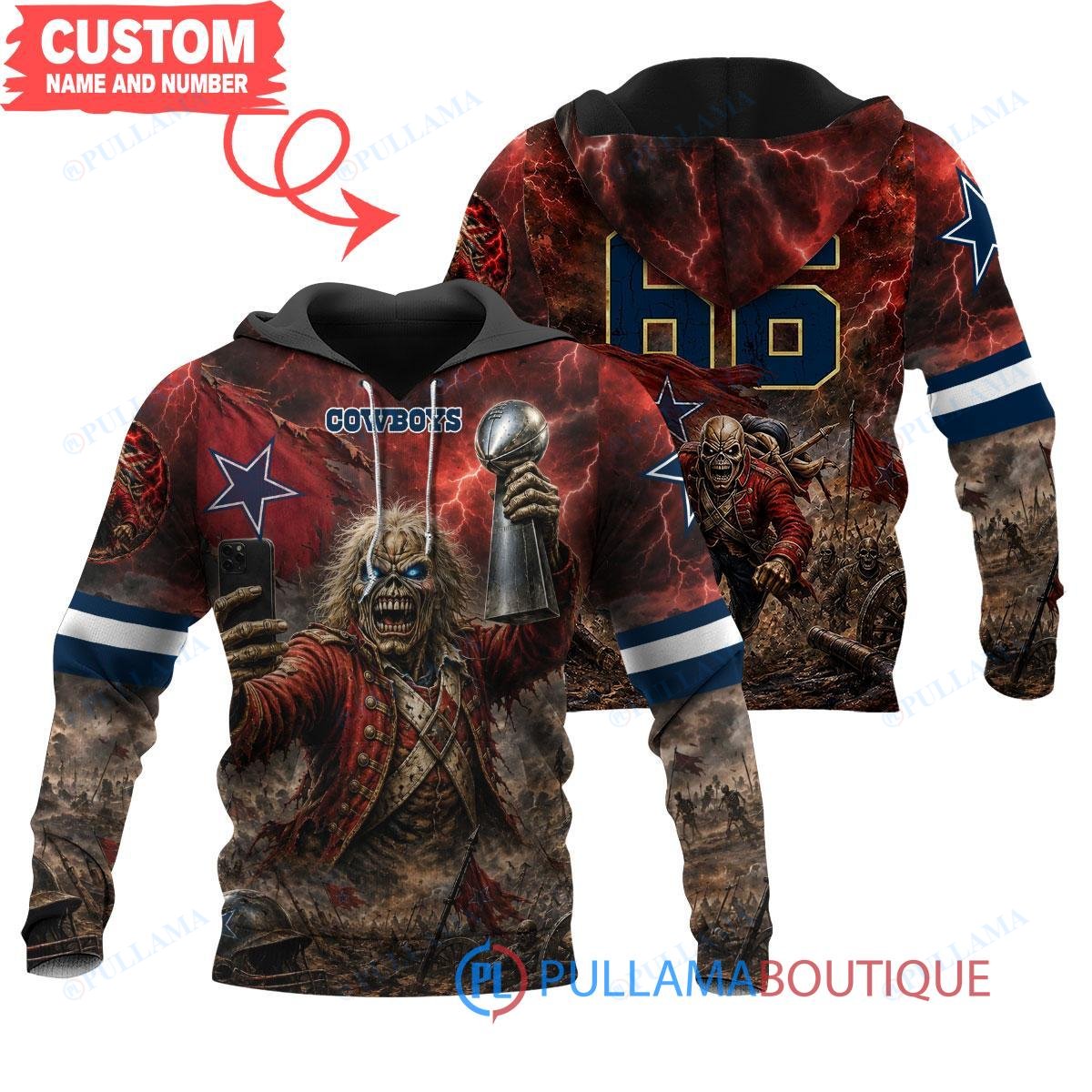 Dallas Cowboys Iron Maiden Eddie The Trooper Champion with Super Bowl Trophy Custom Hoodie