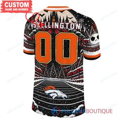 Denver Broncos Jack Skellington and Sally with Super Bowl Trophy Crimson Christmas Bowl Custom Football Jersey