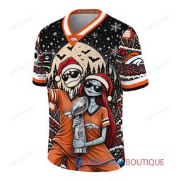 Denver Broncos Jack Skellington and Sally with Super Bowl Trophy Crimson Christmas Bowl Custom Football Jersey