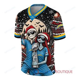 Los Angeles Chargers Jack Skellington and Sally with Super Bowl Trophy Crimson Christmas Bowl Custom Football Jersey