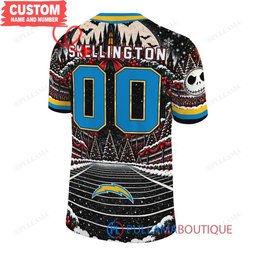 Los Angeles Chargers Jack Skellington and Sally with Super Bowl Trophy Crimson Christmas Bowl Custom Football Jersey
