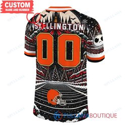 Cleveland Browns Jack Skellington and Sally with Super Bowl Trophy Crimson Christmas Bowl Custom Football Jersey