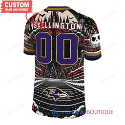 Baltimore Ravens Jack Skellington and Sally with Super Bowl Trophy Crimson Christmas Bowl Custom Football Jersey