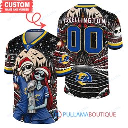 Los Angeles Rams Jack Skellington and Sally with Super Bowl Trophy Crimson Christmas Bowl Custom Football Jersey