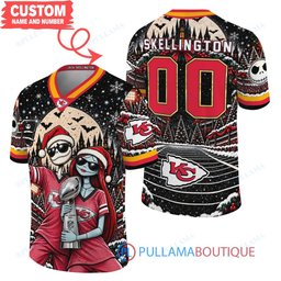 Kansas City Chiefs Jack Skellington and Sally with Super Bowl Trophy Crimson Christmas Bowl Custom Football Jersey
