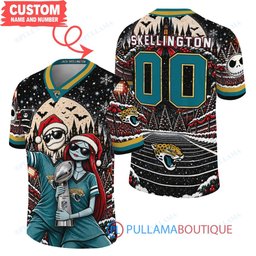 Jacksonville Jaguars Jack Skellington and Sally with Super Bowl Trophy Crimson Christmas Bowl Custom Football Jersey