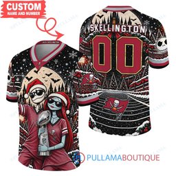Tampa Bay Buccaneers Jack Skellington and Sally with Super Bowl Trophy Crimson Christmas Bowl Custom Football Jersey