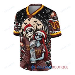 Washington Commanders Jack Skellington and Sally with Super Bowl Trophy Crimson Christmas Bowl Custom Football Jersey