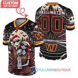 Washington Commanders Jack Skellington and Sally with Super Bowl Trophy Crimson Christmas Bowl Custom Football Jersey