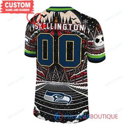 Seattle Seahawks Jack Skellington and Sally with Super Bowl Trophy Crimson Christmas Bowl Custom Football Jersey