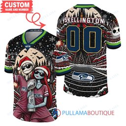 Seattle Seahawks Jack Skellington and Sally with Super Bowl Trophy Crimson Christmas Bowl Custom Football Jersey